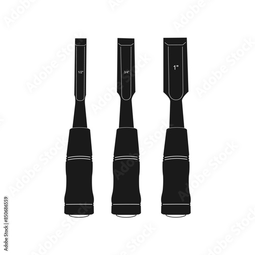Set of 3 wood chisels with PVC handles