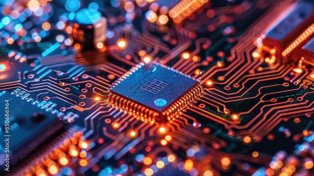 Glowing microchips in digital circuitry Glowing microchips in digital circuitry