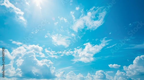 Background of a clear sky at midday with a bright blue color and minimal clouds