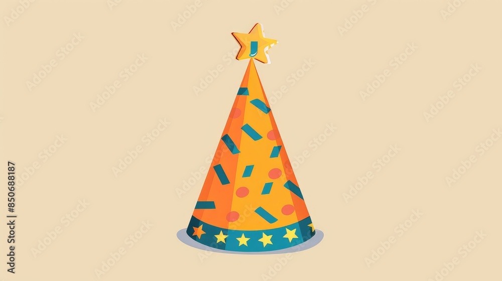 Birthday party hat flat design side view fun theme cartoon drawing Split-complementary color scheme. Birthday party hat flat design side view fun theme cartoon drawing Split-complementary color scheme.