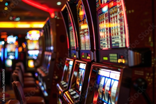 Casino slot machines in row. Slot Machine. Jackpot. Casino slot machine with jackpot. gambling concept. Casino concept. Big win 777 lottery. Casino Jackpot. 777 Big win concept. Casino interior.