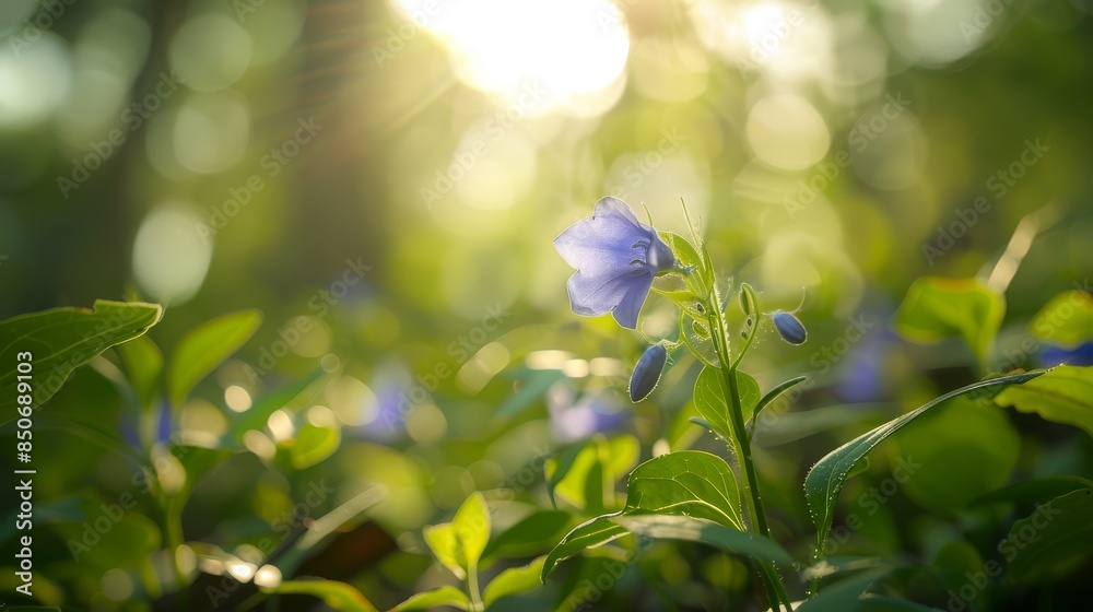 Clarity Amidst Nature: Blue Bell Flower in Sharp Focus Against Blurred Greenery Clarity Amidst Nature: Blue Bell Flower in Sharp Focus Against Blurred Greenery