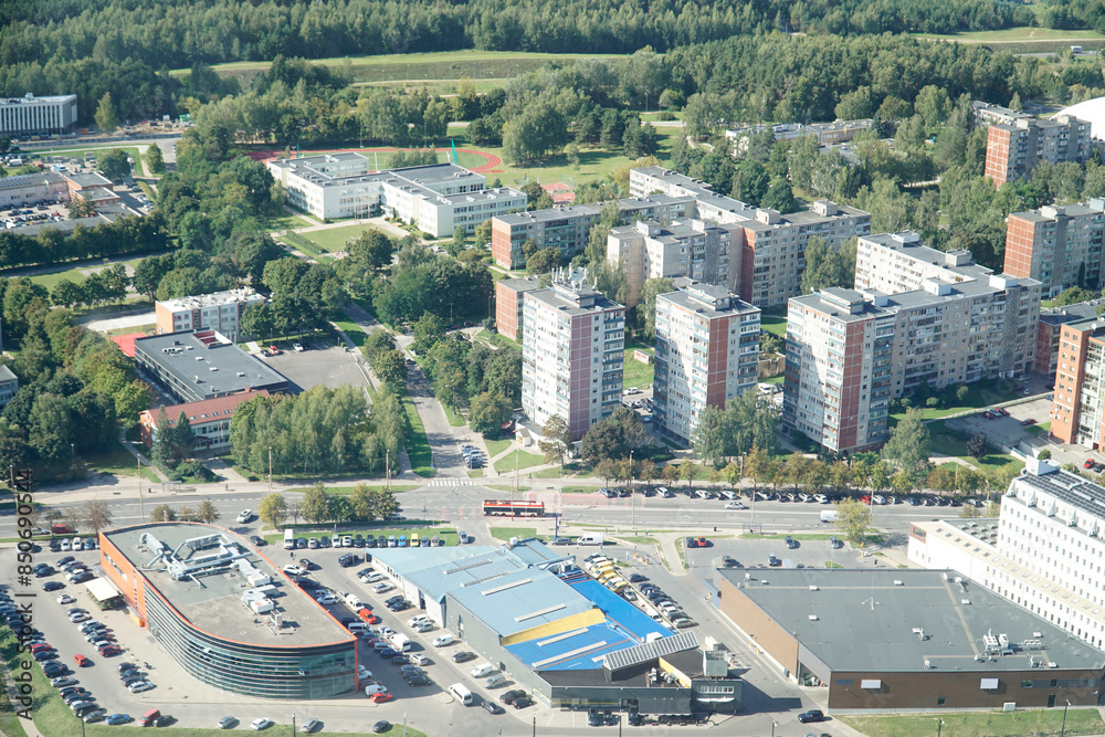 Fototapeta premium Aerial view on residential buildings from TV tower - Vilnius, Lithuania