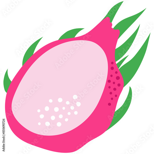 Abstract dragon fruit illustration. Tropical pitaya fruit in cartoon style in PNG