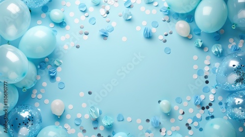 Wallpaper Mural Celebration banner with light blue confetti and balloons Torontodigital.ca