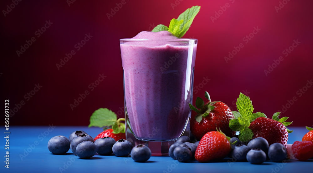 blueberry smoothie with fresh berries and mint leaves