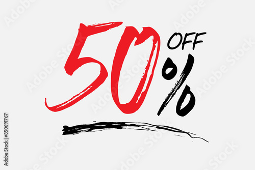 Special offer discount. Hand drawn numbers of 50% OFF. Black Friday Sale. Discount poster.