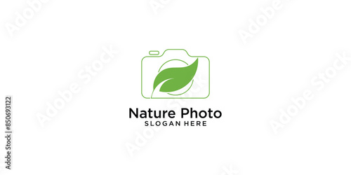 Creative nature photography logo design with unique concept , premium vector