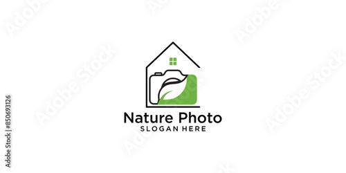 Creative nature photography logo design with unique concept , premium vector