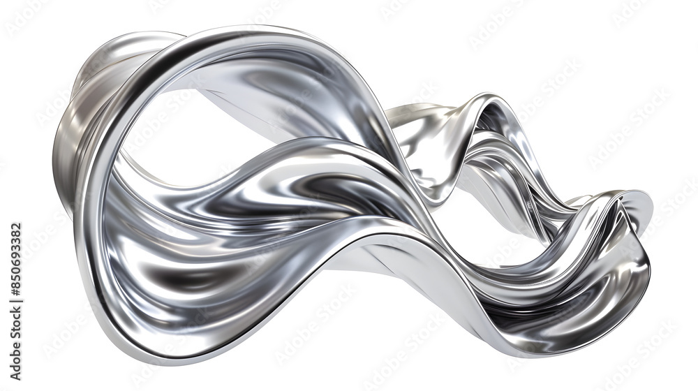 Metallic flow swirl wave or intertwined isolated on transparent background, Curvy metal shape, abstract motion liquid twisted.