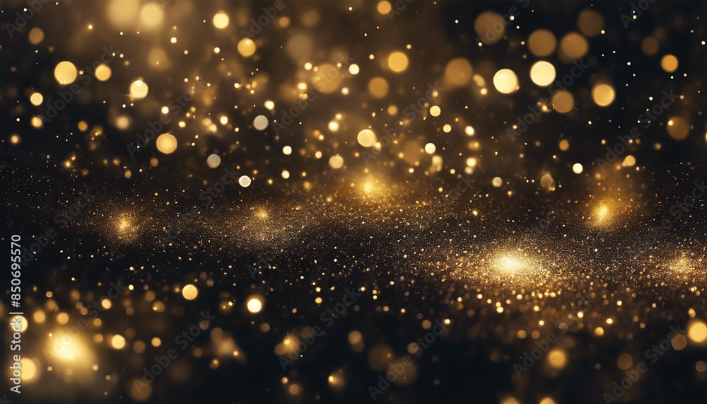 Fototapeta premium Defocused glitter lights background in dark gold