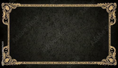 Silent film style narration card, gold on black, retro, vintage, frame, border, blank
