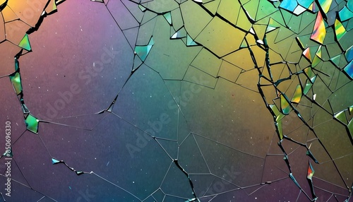 broken, cracked iridescent glass, broken screen effect