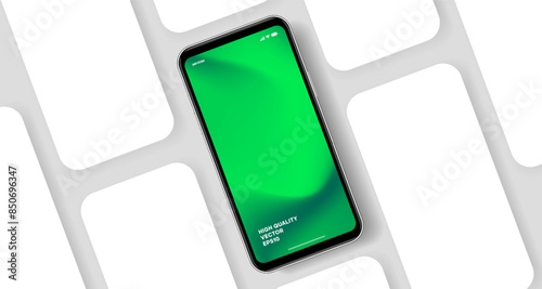 Realistic smartphone mockup. Mobile phone vector with isolated on white background. Device front view. 3D mobile phone with shadow. Realistic, high quality smart phone mockup for ui ux presentation.
