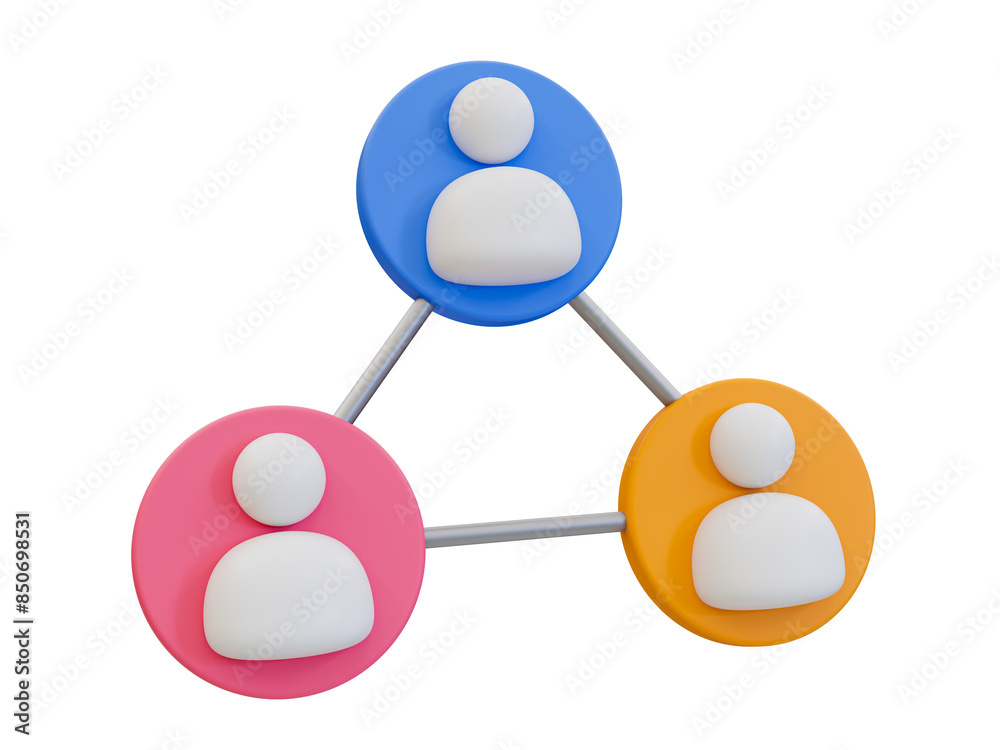 3D Illustration of interconnected colorful icons representing team networking, collaboration, and organizational relationships. 3D Illustration of interconnected colorful icons representing team networking, collaboration, and organizational relationships.