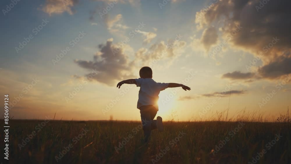 Silhouette of a child running in the park. happy family kid dream concept. A boy runs for freedom alone. Silhouette of a boy running alone in the park in lifestyle freedom. happy childhood. Silhouette of a child running in the park. happy family kid dream concept. A boy runs for freedom alone. Silhouette of a boy running alone in the park in lifestyle freedom. happy childhood.