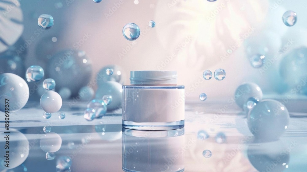 3D illustration of a luxury beauty product ad template The scene features a jar mockup 3D illustration of a luxury beauty product ad template The scene features a jar mockup