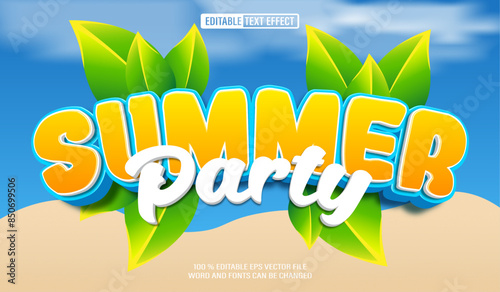 Editable 3d text style effect - Summer Party text effect Template