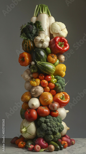 A colorful tower of fresh vegetables