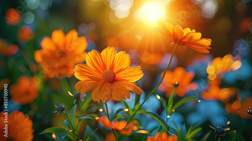 Enchanting Wild Flowers in Sunlit Forest. Floral Background © pengedarseni