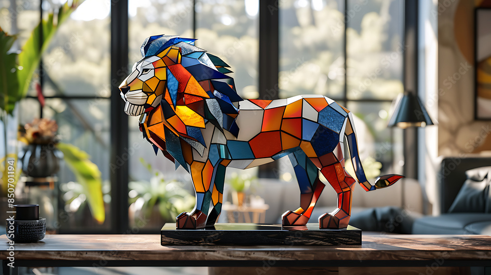 Obraz premium Superbe photo d'une sculpture d'animal en mozaïque de toutes les couleurs