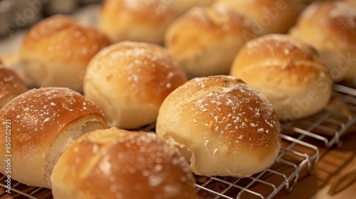Delicious Freshly Baked Bread Rolls Cooling on Wire Rack - Food Photography Concept