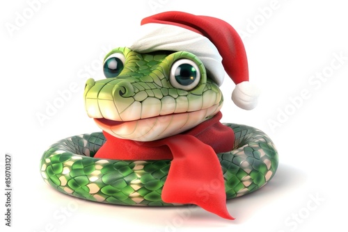 Cheerful Cartoon Snake Wearing Santa Hat for Festive Season