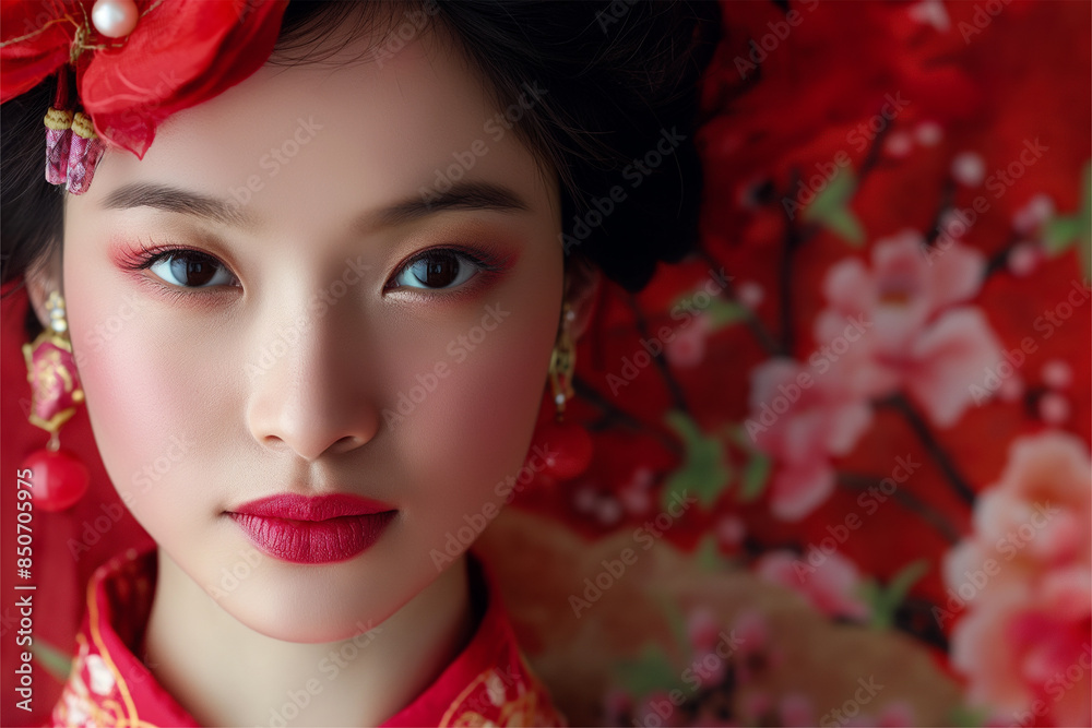 Fototapeta premium Beautiful Asian women in traditional clothing can focus on the elegance, traditional beauty, and rich culture reflected in every detail of their clothing.