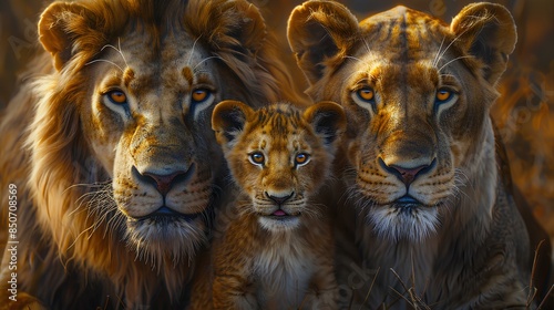 Hyper-realistic Painting of a Lion Family © AI imagebank