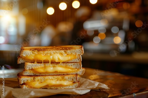 Cheese toast stacked on a napkin