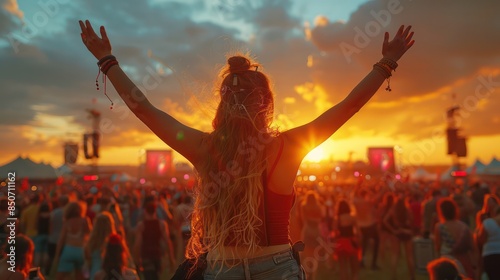 People enjoying music at Glastonbury Festival, UK. photo