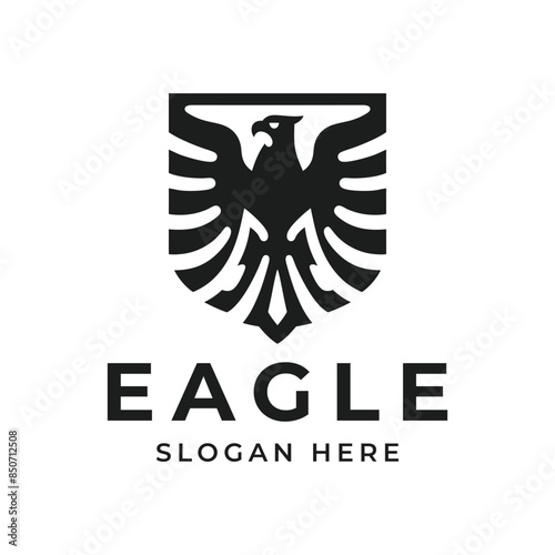 Royal heraldic eagle logo with shield. Eagle vector logo