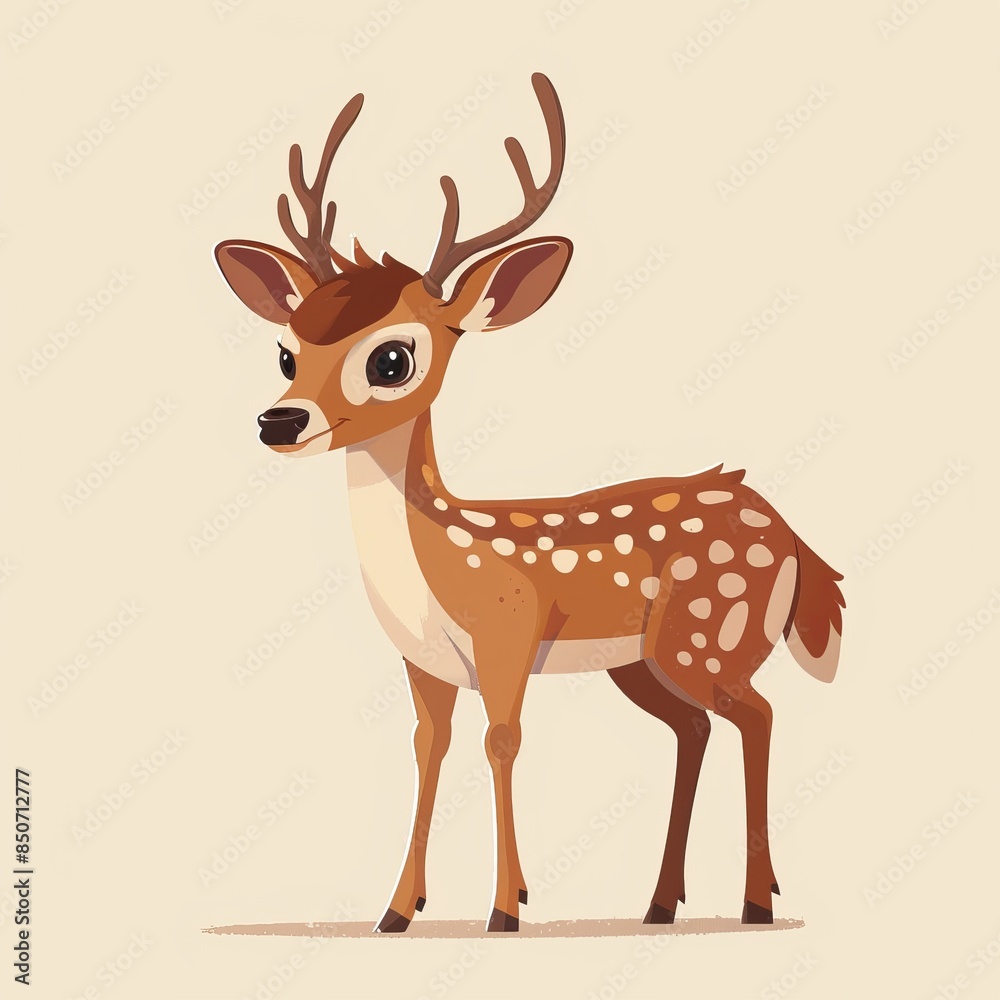 Obraz premium Cartoon deer with warm brown and white tones, inviting expression and simple details.