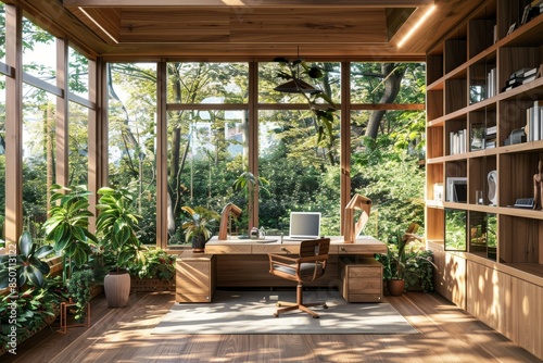 Furniture, plants, and window view of an interior design
