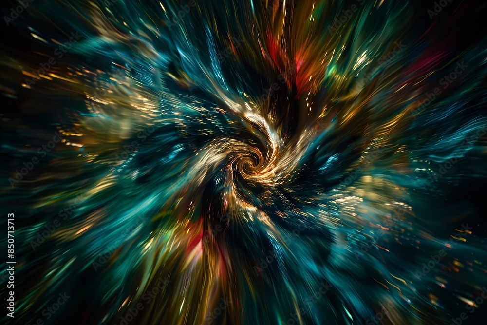 Fototapeta premium a whirlwind of bright colors creating the effect of outer space or a galaxy, with shimmering luminous and dark shades.