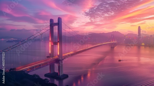 Hong Kong's Bridge Under a Dramatic Pink Sunset