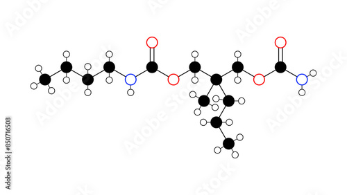 tybamate molecule, structural chemical formula, ball-and-stick model, isolated image anxiolytic photo