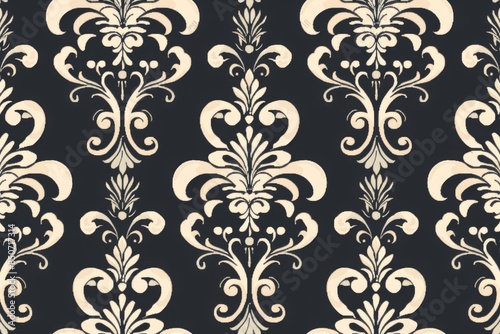 Elegant Floral Damask Pattern in Black and Cream