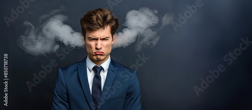 Office worker with smoke or steam coming from his ears