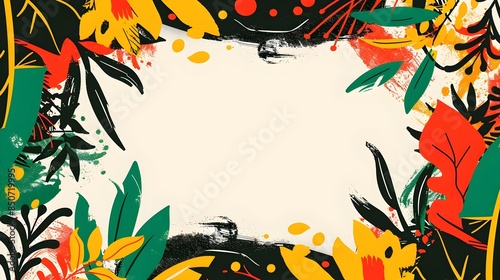 Vibrant Abstract Doodle Border Design for Juneteenth Background with Empty Space