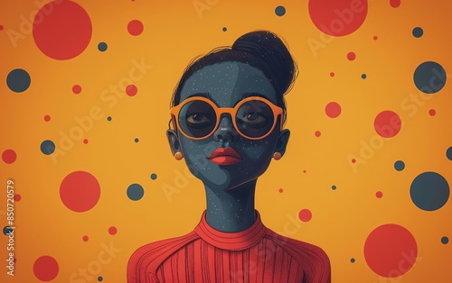 Colorful mid-century sarangay wearing sunglasses in a flat illustration style. Abstract design inspired by Behr color trends.