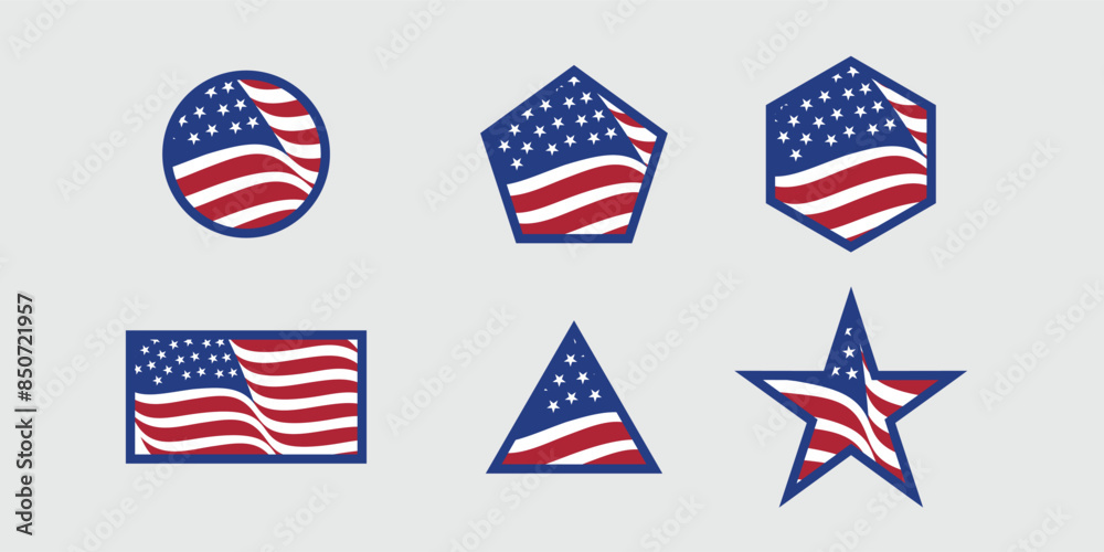 United States flag logo flying in various shapes United States flag logo flying in various shapes