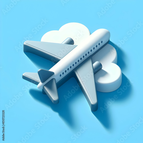 3D Flat Airplane Icon Illustration with Copy Space on White Background Travel and Aviation Concept in Cartoon Style