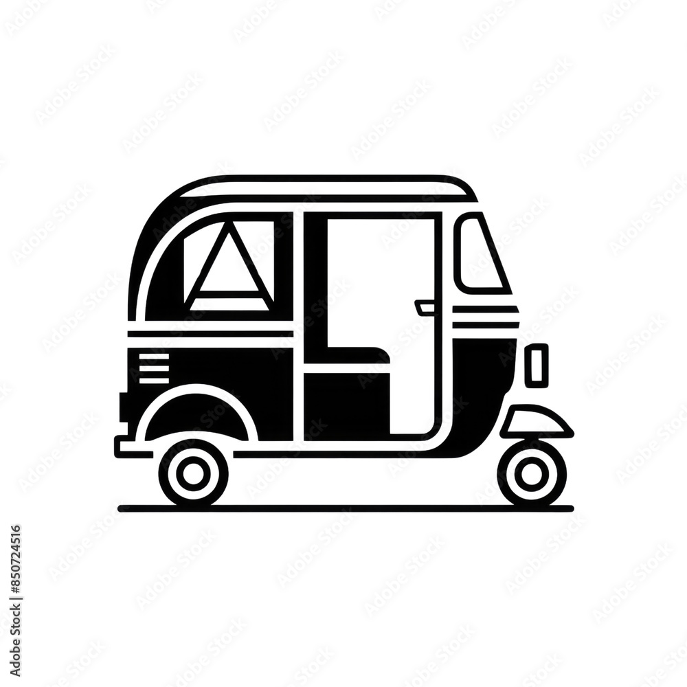 Simple Icon of Auto Rickshaw Vehicles: A Clean and Minimalistic Design for Easy Identification and Use in Urban Transport Graphics
