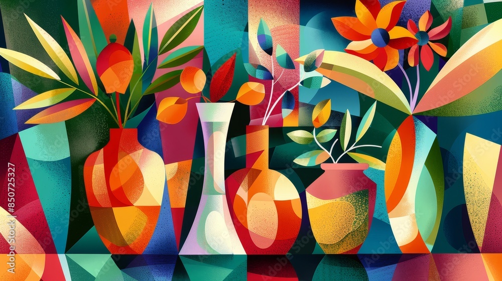 A colorful vase with flowers in it sits on a table A colorful vase with flowers in it sits on a table