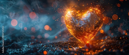 Radiant heart shape with shimmering light burst in the center, glowing against a dark background, depicting love and brilliance photo