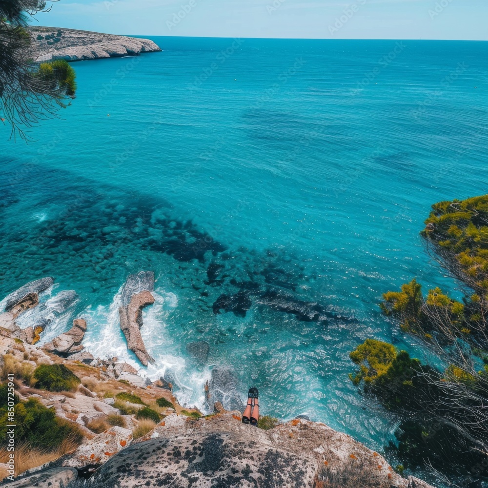 Cliffside View of a Turquoise Ocean
