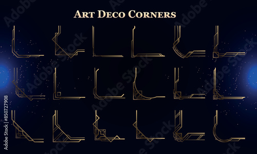 Set of Art Deco Modern Corners for user interface, poster, video. Fantasy magic HUD. Template for rpg game interface. Vector Illustration EPS10