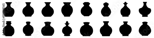 Jug icon. Set of different black silhouettes of jug. Vector illustration. Amphora vector icons.