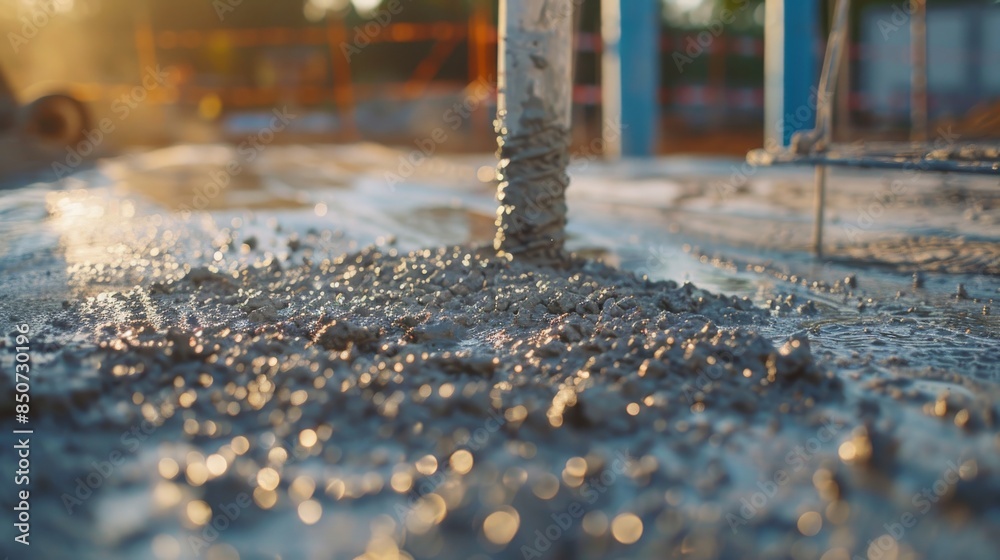 During commercial construction, concrete is poured in reinforced rebar surfaces. During commercial construction, concrete is poured in reinforced rebar surfaces.